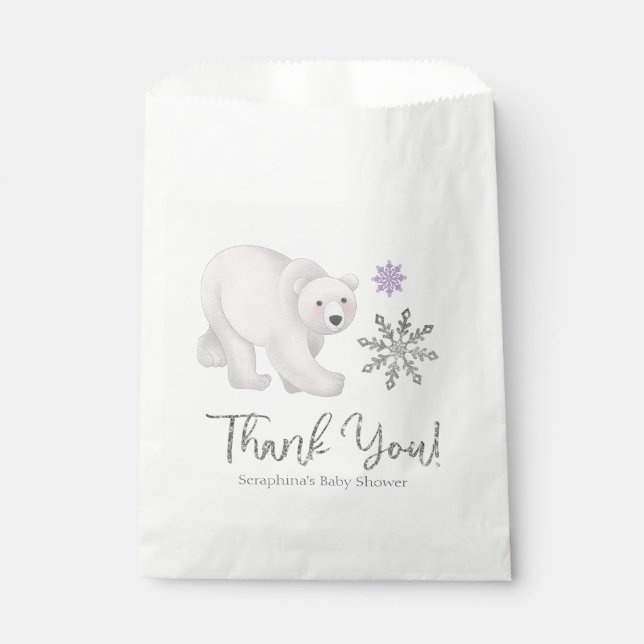 Purple Snowflake Polar Bear Baby Shower Thank You  Favour Bags (Front)