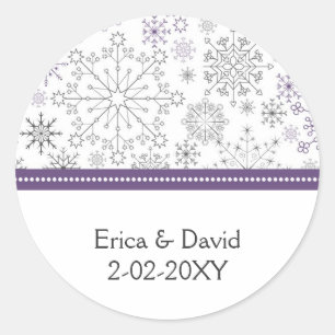 purple snowflake winter wedding favour stickers