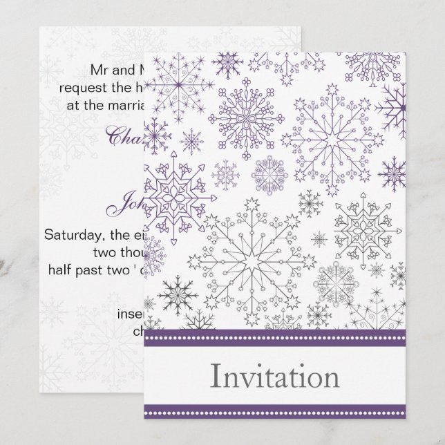 purple snowflake winter wedding invitation (Front/Back)