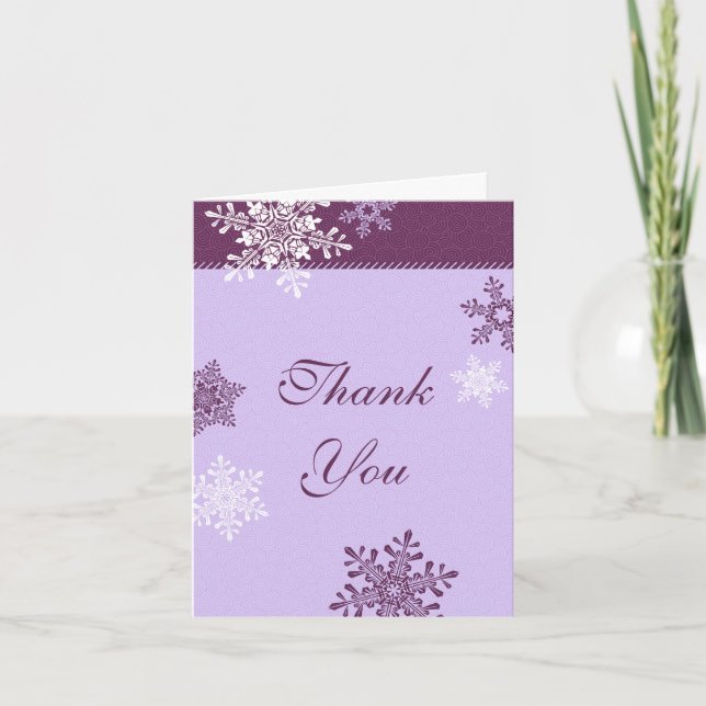 Purple Snowflake Winter Wedding Thank You Card (Front)