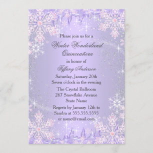 Purple Snowflake Winter Wonderland Quinceanera Invitation