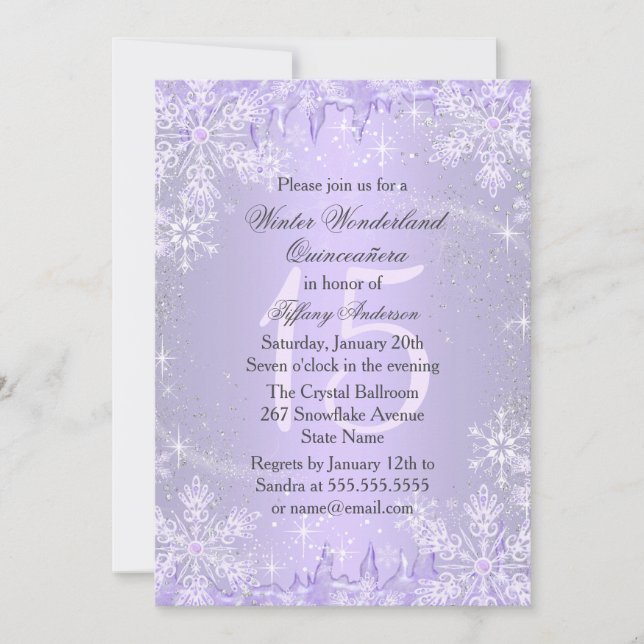 Purple Snowflake Winter Wonderland Quinceanera Invitation (Front)