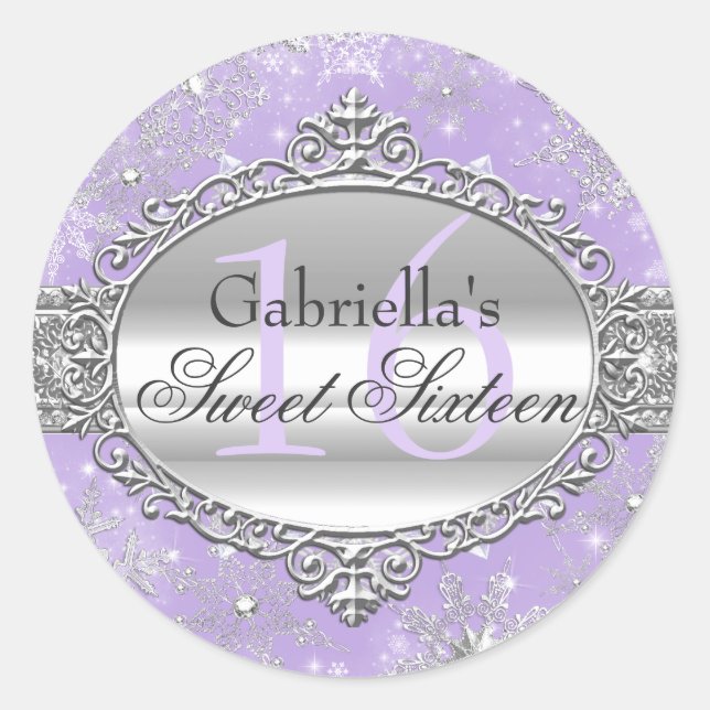 Purple Snowflake Winter Wonderland Sweet16 Sticker (Front)