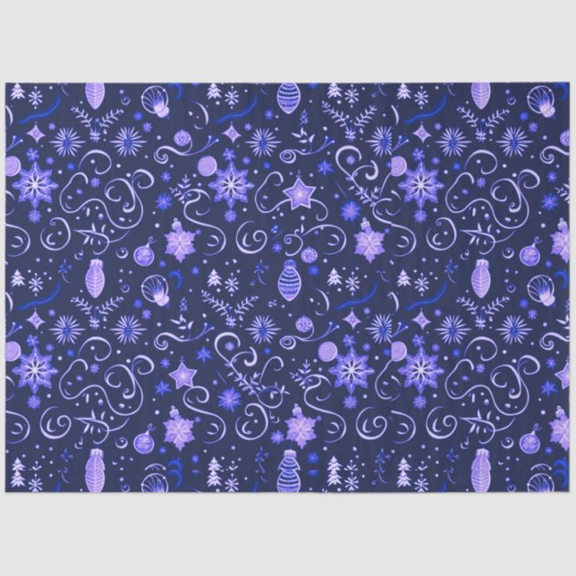 Purple Snowflakes Christmas Ornaments Christmas Tissue Paper (Front)