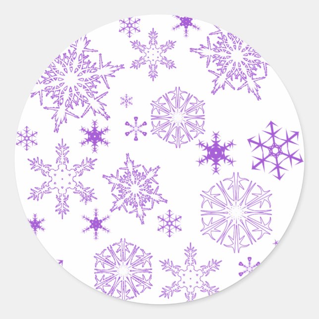purple snowflakes classic round sticker (Front)