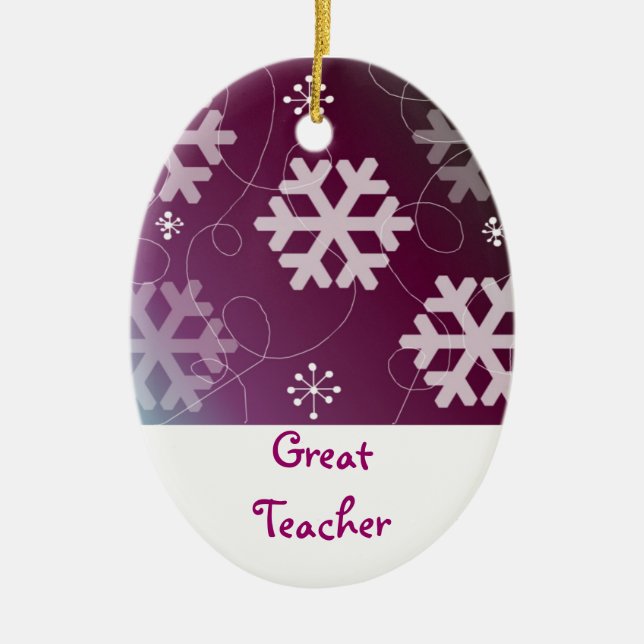Purple Snowflakes Great Teacher Ceramic Tree Decoration (Front)