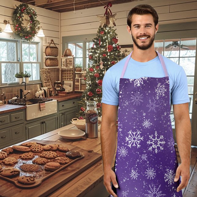 Purple Snowflakes Pattern Magical Winter Holiday Apron (Creator Uploaded)