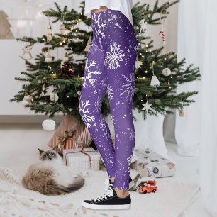 Purple Snowflakes Pattern Magical Winter Holiday Leggings