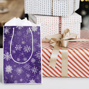 Purple Snowflakes Pattern Magical Winter Holiday Medium Gift Bag