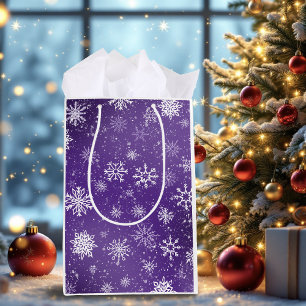 Purple Snowflakes Pattern Magical Winter Holiday Medium Gift Bag