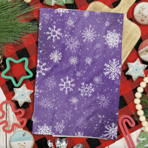 Purple Snowflakes Pattern Magical Winter Holiday Tea Towel