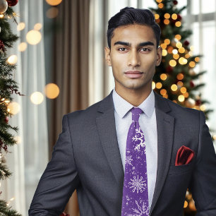 Purple Snowflakes Pattern Magical Winter Holiday Tie