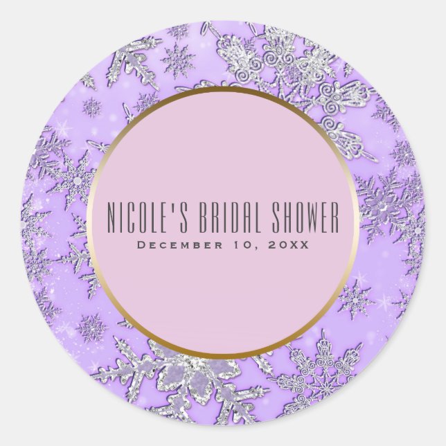 Purple Snowflakes Pink Winter Wonderland Favour Classic Round Sticker (Front)