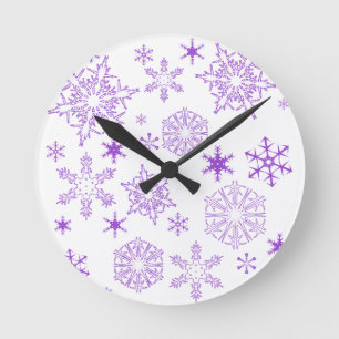 purple snowflakes round clock