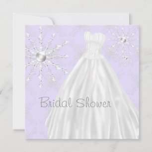 Purple Snowflakes Wedding Dress Bridal Shower Invitation