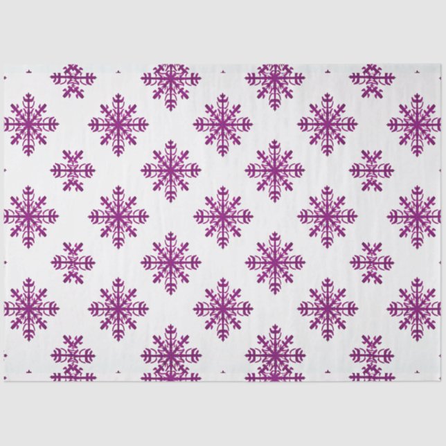Purple Snowflakes White Christmas Tissue Paper (Front)