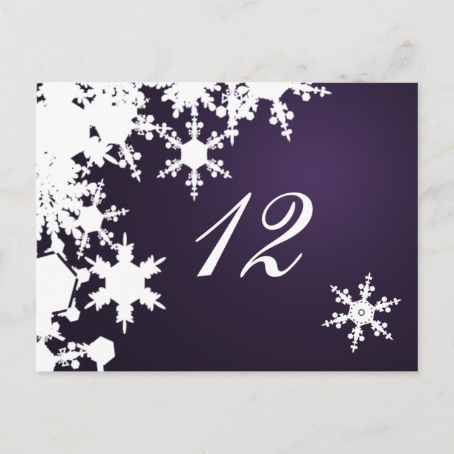 purple snowflakes winter wedding table seating postcard (Front)