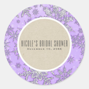 Purple Snowflakes Winter Wonderland Rustic Favour Classic Round Sticker