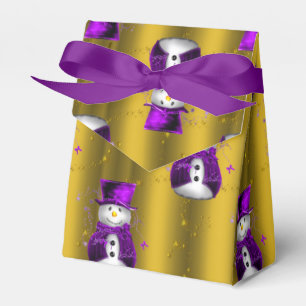Purple Snowman on Gold Christmas Favour Box