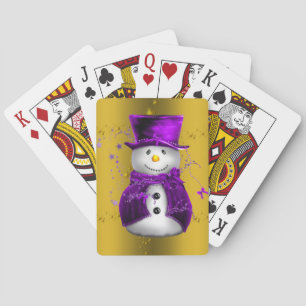 Purple Snowman on Gold Christmas Playing Cards
