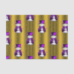 Purple Snowman on Gold Christmas Tissue Paper