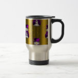 Purple Snowman on Gold Christmas Travel Mug<br><div class="desc">A cute and colourful golden Christmas design featuring cute snowmen on gold,  dressed in purple velvet top hats and vests,  surrounded by gold stars to give your Christmas gift giving or Christmas home decor a whimsical and stylish touch this holiday season.</div>