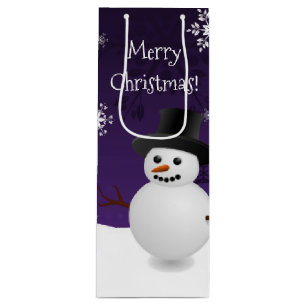 Purple Snowman Winter Christmas Wine Gift Bag