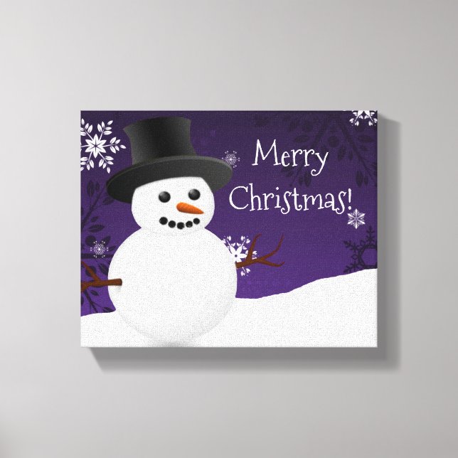 Purple Snowman Winter Scene Christmas Canvas Print (Front)