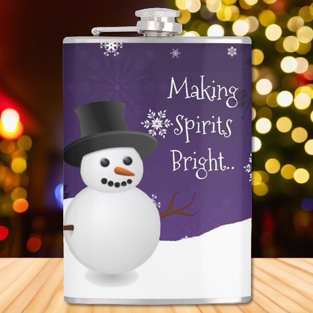 Purple Snowman Winter Scene Christmas Flask (Purple Snowman Winter Scene Christmas Flask)