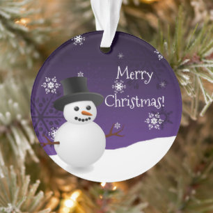 Purple Snowman Winter Scene Christmas Ornament