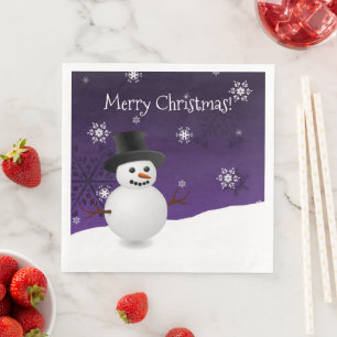 Purple Snowman Winter Scene Christmas Paper Napkin