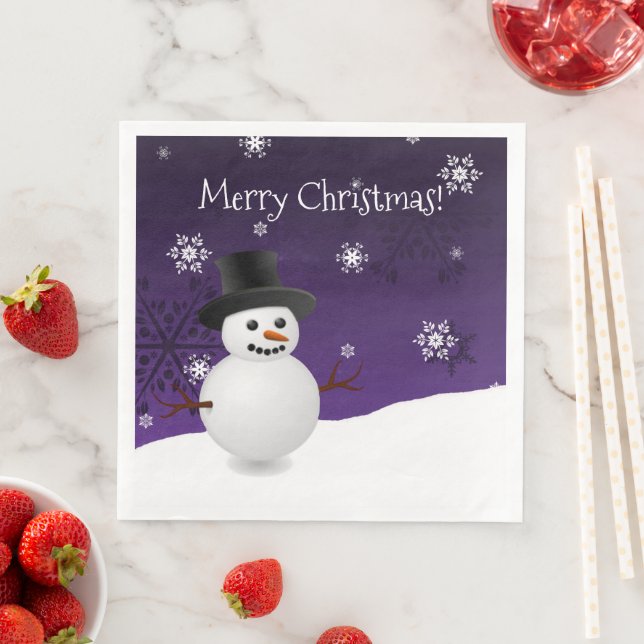 Purple Snowman Winter Scene Christmas Paper Napkin (Insitu)