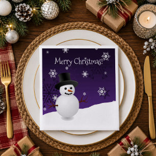 Purple Snowman Winter Scene Christmas Paper Napkin