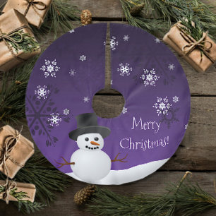 Purple Snowman Winter Scene Christmas Tree Skirt