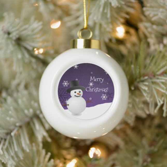 Purple Snowman Winter Scene Framed Ornament (Tree)
