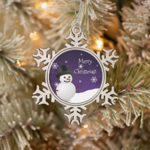 Purple Snowman Winter Scene Snowflake Ornament