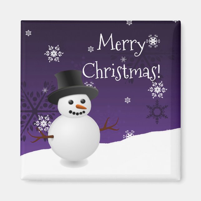 Purple Snowman Winter Scenery Christmas Magnet (Front)