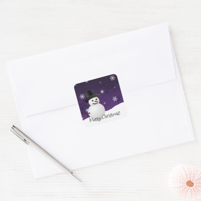 Purple Snowman Winter Scenery Christmas Sticker (Envelope)