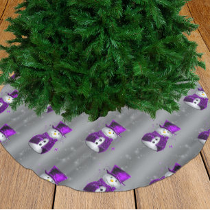 Purple Snowmen on Dark Silver Brushed Polyester Tree Skirt