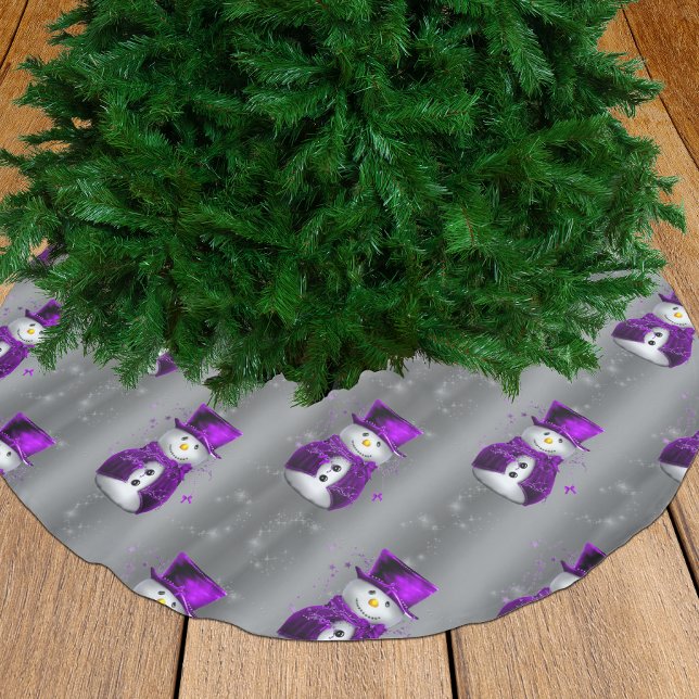 Purple Snowmen on Dark Silver Brushed Polyester Tree Skirt (Creator Uploaded)