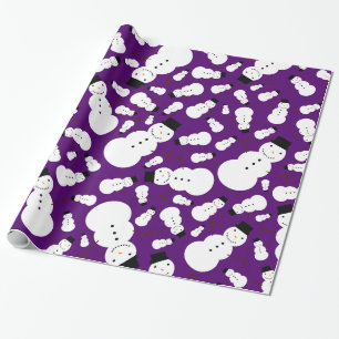 Purple snowmen wrapping paper