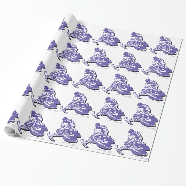 Purple Snowmobiler Wrapping Paper (Unrolled)