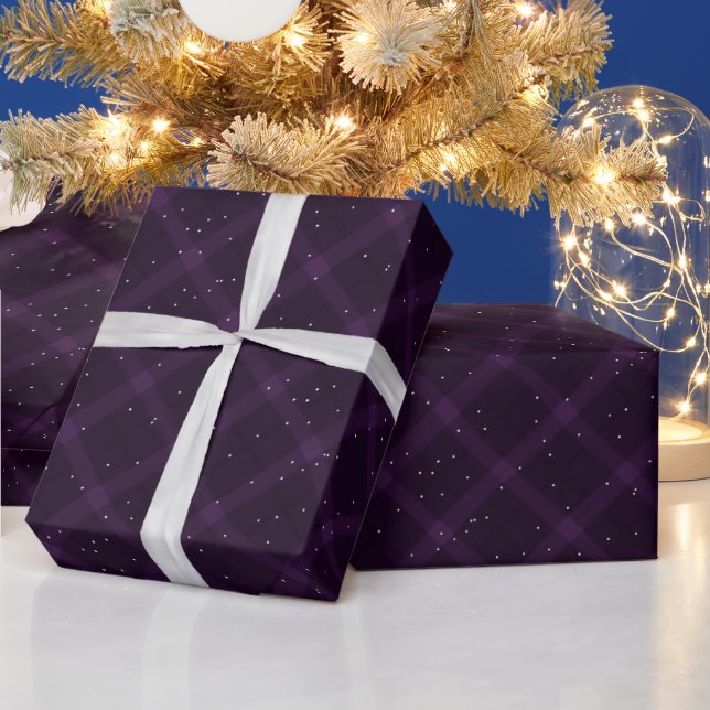 Purple Snowy Brushed Plaid Wrapping Paper (Holidays)