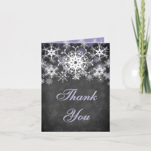 Purple Snowy Chalkboard Wedding Thank You Card