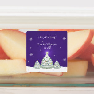 Purple Snowy Christmas Tree Baking Label