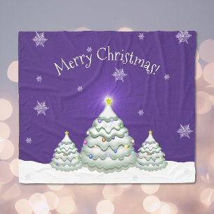 Purple Snowy Christmas Tree Blanket