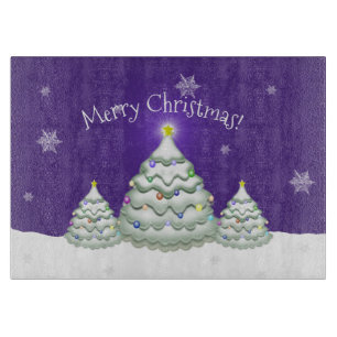 Purple Snowy Christmas Tree Cutting Board