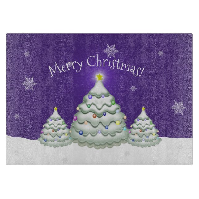 Purple Snowy Christmas Tree Cutting Board (Front)