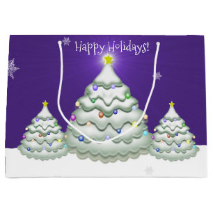 Purple Snowy Christmas Tree Gift Bag