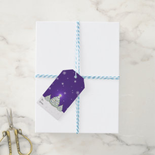Purple Snowy Christmas Tree Gift Tag